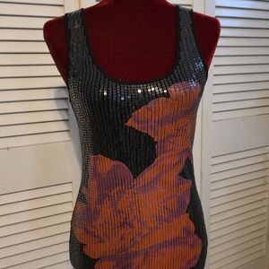 Express Black and Orange Sequin Tank Top